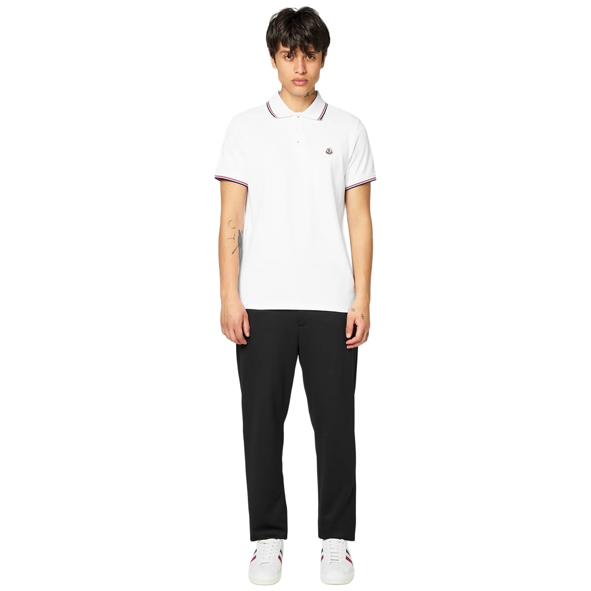Full Model Front View of Moncler Mens Logo Cotton Maglia Polo Shirt K10918A7030084556001